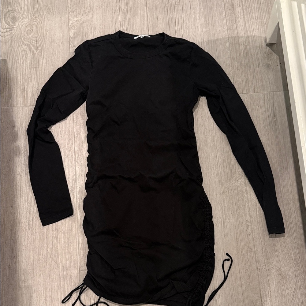 Cotton Citizen Black Long Sleeve Ruched Side Drawstring Dress